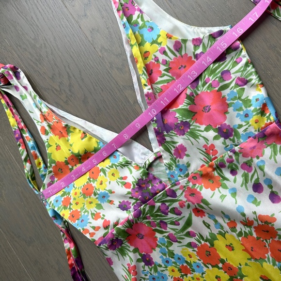 Les Reveries Floral Flower Satin Maxi Dress Gown Tie Shoulder Bow - Size 2 - Picture 12 of 13